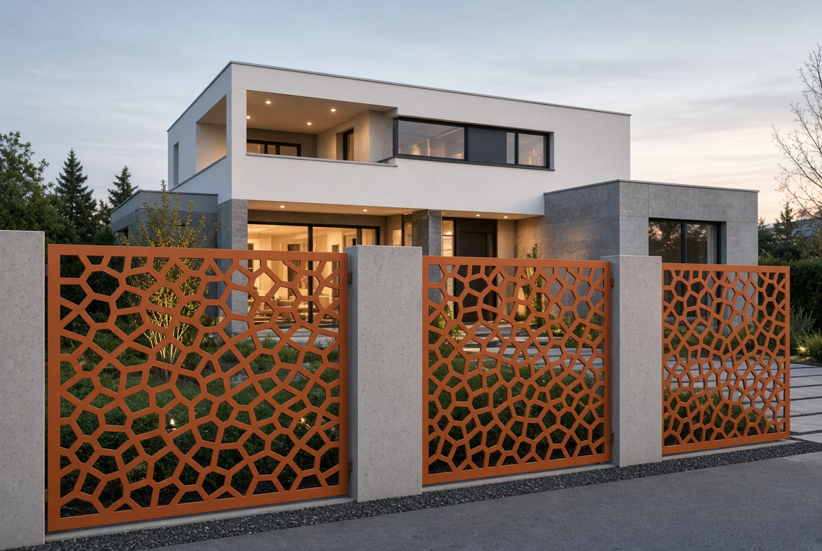 Zaunfeld mit Voronoi-Zellen in Cortenstahl